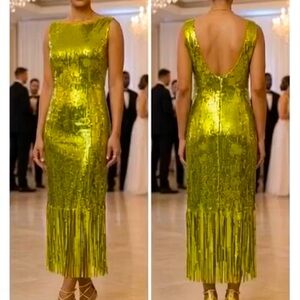 Sequin Midi Dress with sequin fringe